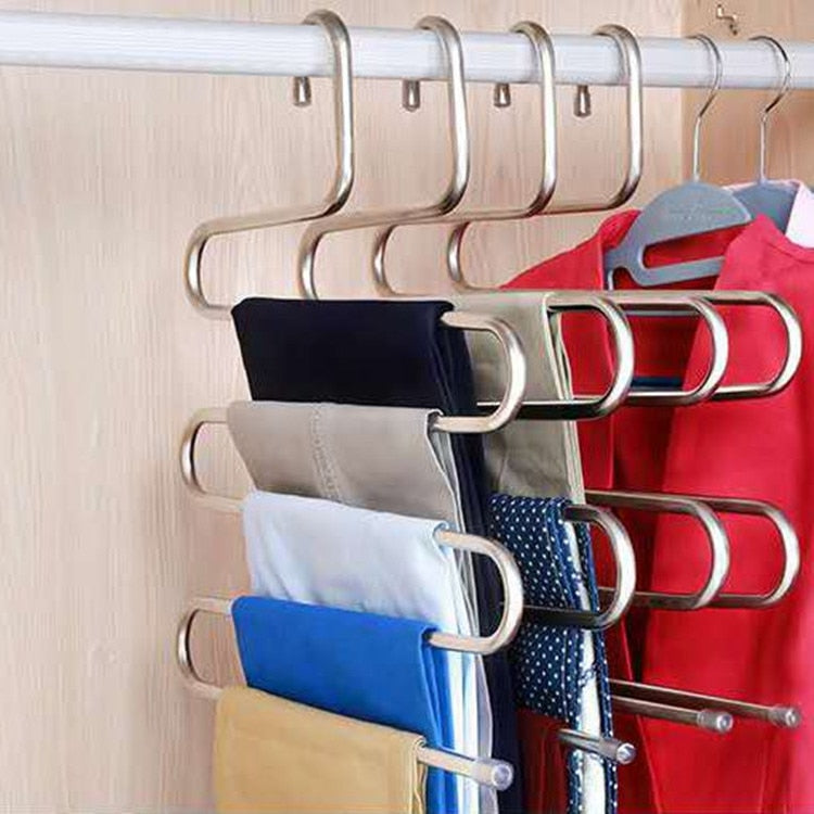 Everbuy Cloth Hanger/Trouser Hanger/Pant Hanger Stainless Steel,Multi-Cloth  Hanger,Light Weight with 5 Layer, Cupboard Organizer, Space Saving Designer  Hanger. Black -3 Pcs : Amazon.in: Home & Kitchen